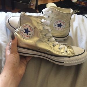 SOLD ON MERCARI Metallic Gold High Top Converse